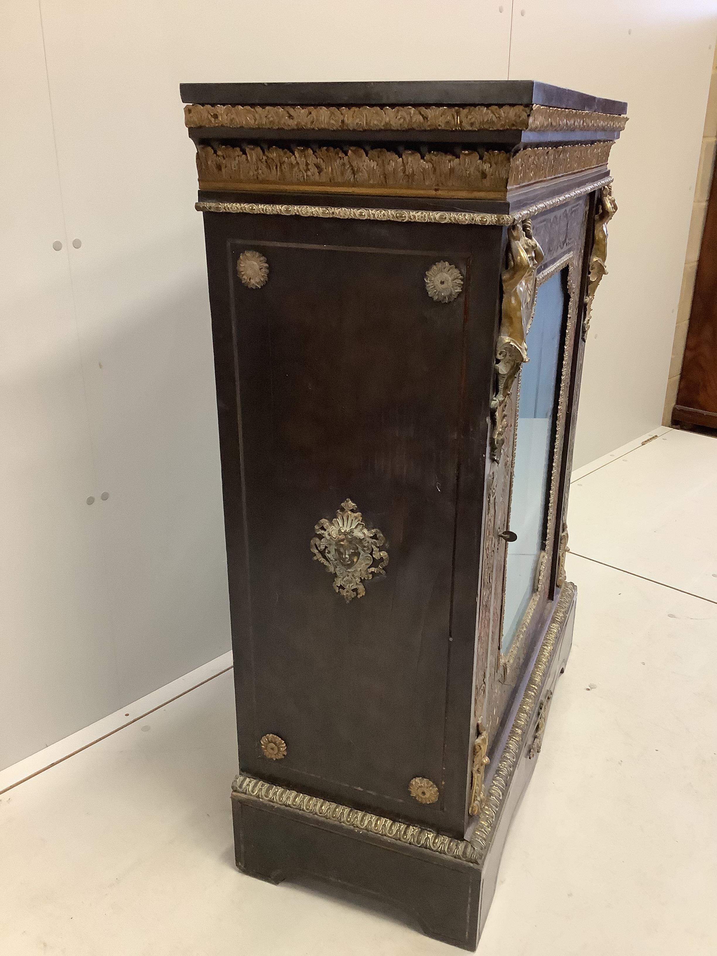 A 19th century French gilt metal mounted boulle marble top pier cabinet, width 84cm, depth 38cm, height 110cm